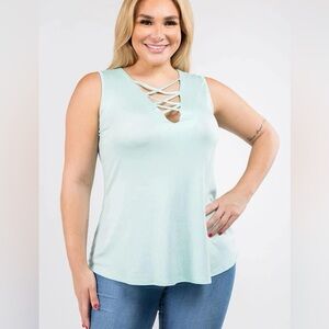 American Basics Plus Size Light Mint Blue Top